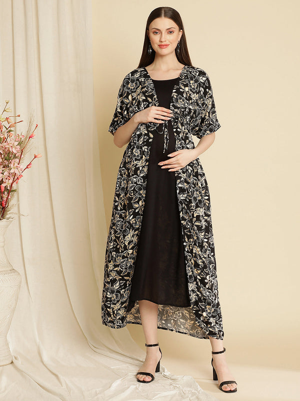 Maternity Printed Black Kaftan