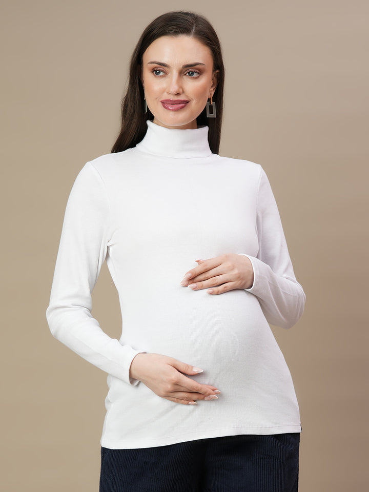 Maternity Rib-knit High Neck Top