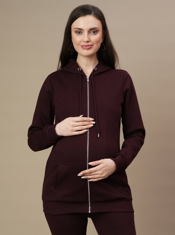 Maternity Zipper Fleece Sweatshirt- Winter