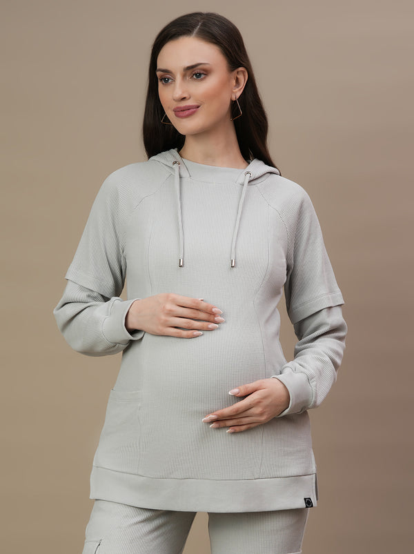 Maternity Waffle Hoodie Top