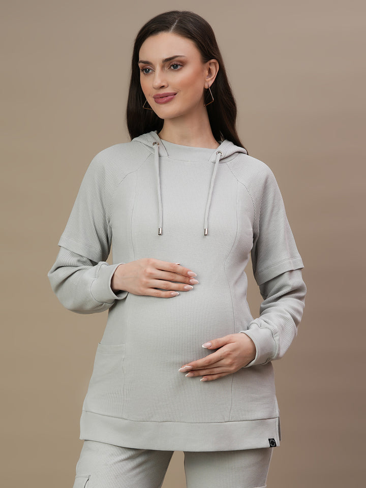 Maternity Waffle Hoodie Top