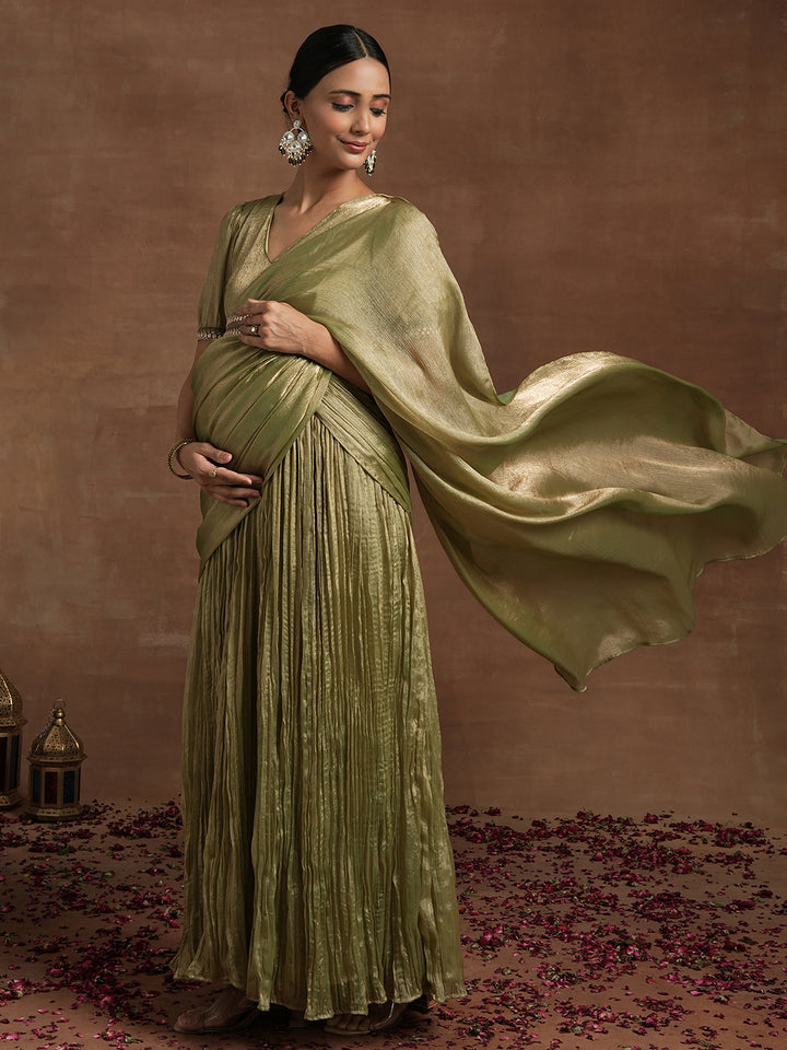 Metallic Green Maternity Saree Dress