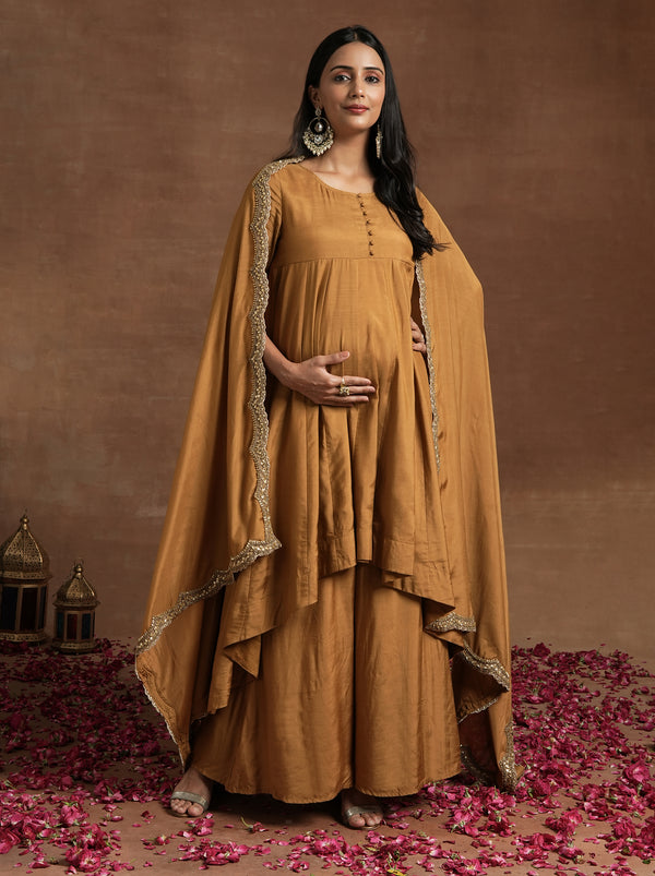 Mustard Maternity Kurta Set with Embellished Dupatta