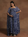 Navy Blue Floral Maternity Maxi Dress with Cape