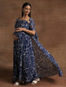 Navy Blue Floral Maternity Maxi Dress with Cape