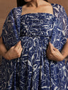 Navy Blue Floral Maternity Maxi Dress with Cape