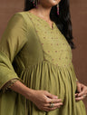 Olive Green Embroidered Maternity Kurta Set