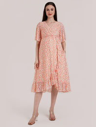 Peach Maternity Wrap Dress