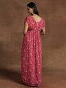 Pink Floral Maternity Gown with Ruched Sleeves