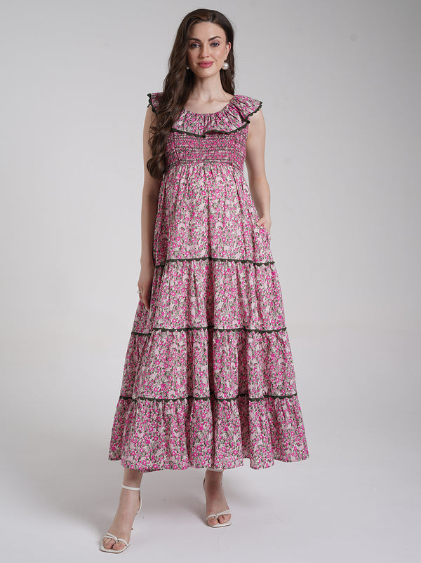 Pink Floral Maternity Maxi Dress