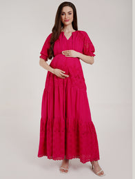 Pink Lace Maternity Dress