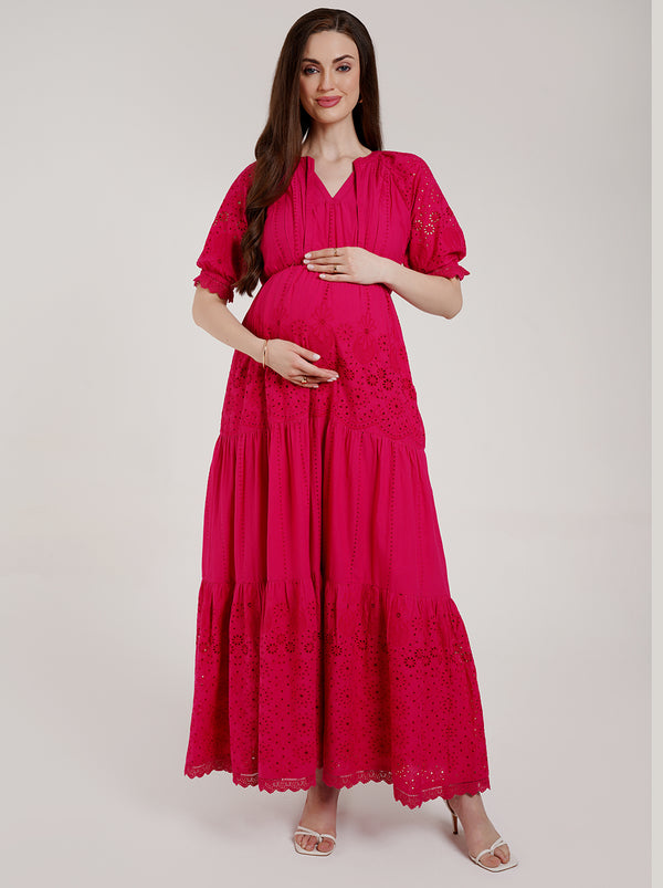 Pink Lace Maternity Dress