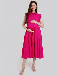 Pink Ruffle Maternity Dress