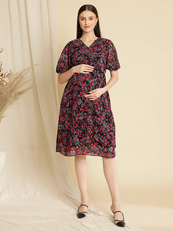 Pregnancy Floral Purple Dress