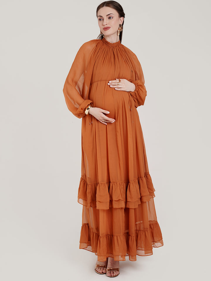 Puff Sleeve Maternity Formal Gown