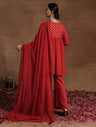 Red Maternity Kurta Set with Embellished Yoke