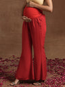 Red Maternity Kurta Set with Embellished Yoke