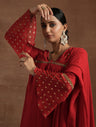 Red Maternity Kurta Set with Embellished Yoke