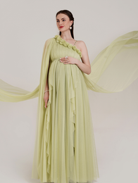 Ruffle Maternity Gown with Detachable Trail