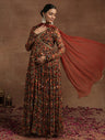 Rust Floral Maternity Anarkali with Dupatta