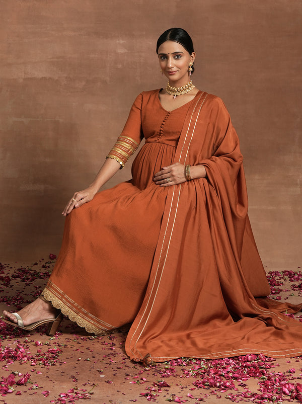 Rust Orange Maternity Suit with Embellished Border