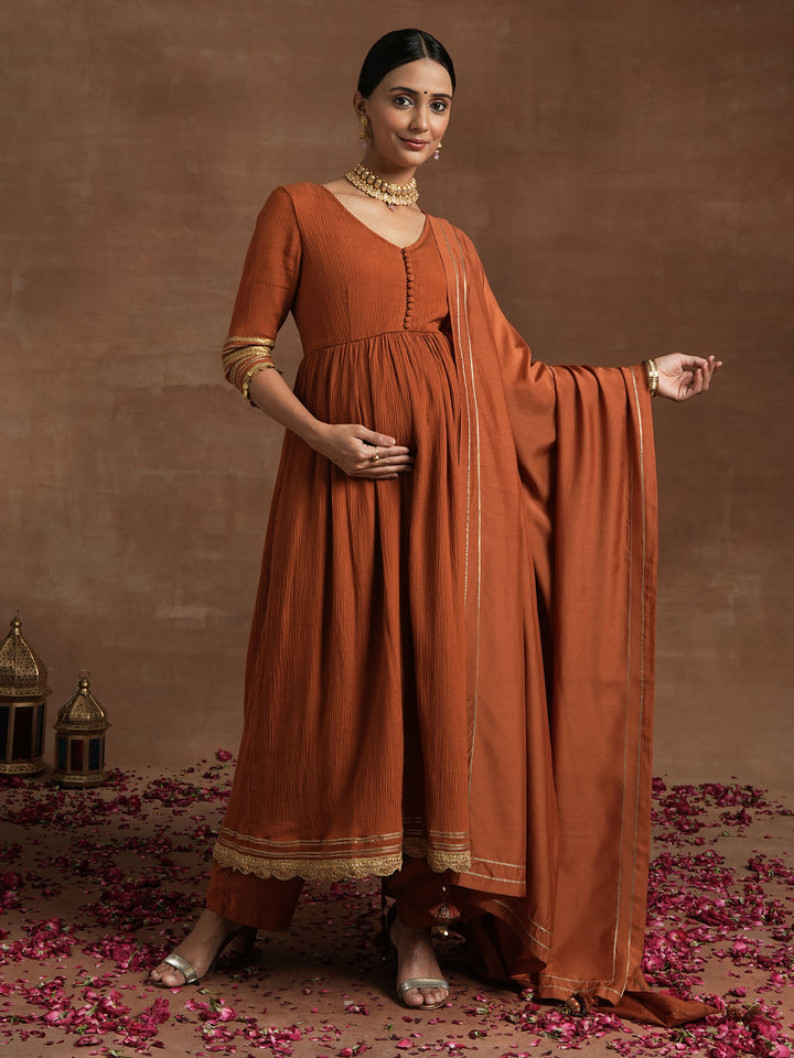 Rust Orange Maternity Suit with Embellished Border