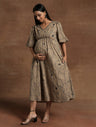 Taupe Floral Maternity Midi Dress