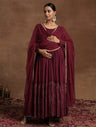 Wine Red Maternity Embellished Anarkali with Dupatta