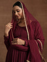 Wine Red Maternity Embellished Anarkali with Dupatta