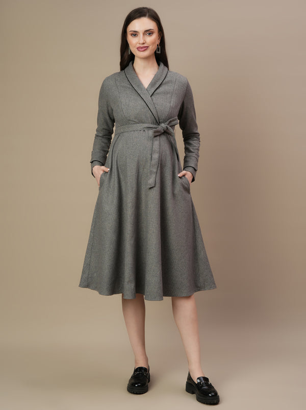 Woolen Maternity Blazer Dress