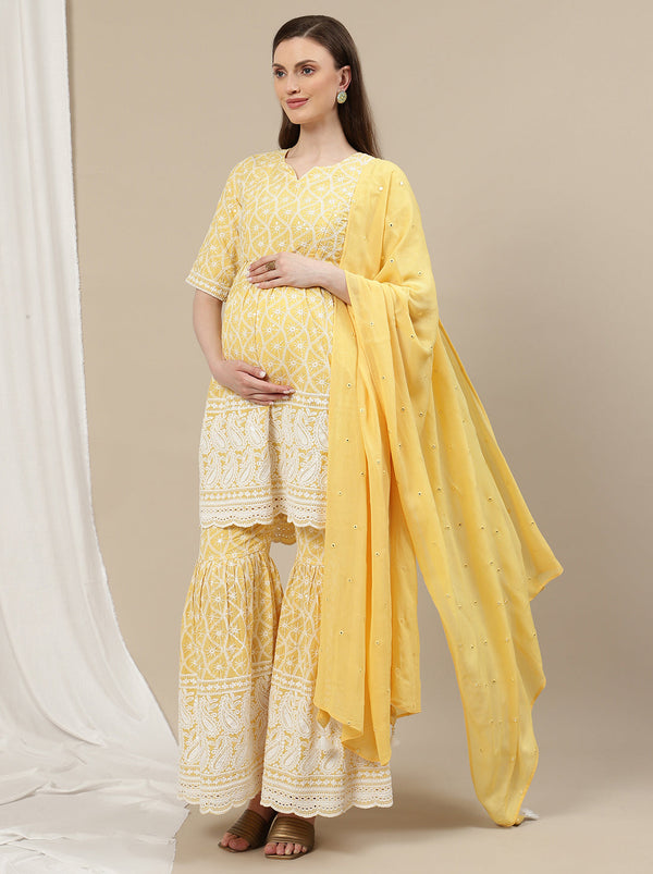 3pc. Yellow Maternity Sharara Suit