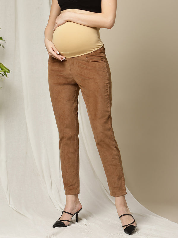 Overbelly Cotton Blend Straight Maternity Pants - Pink
