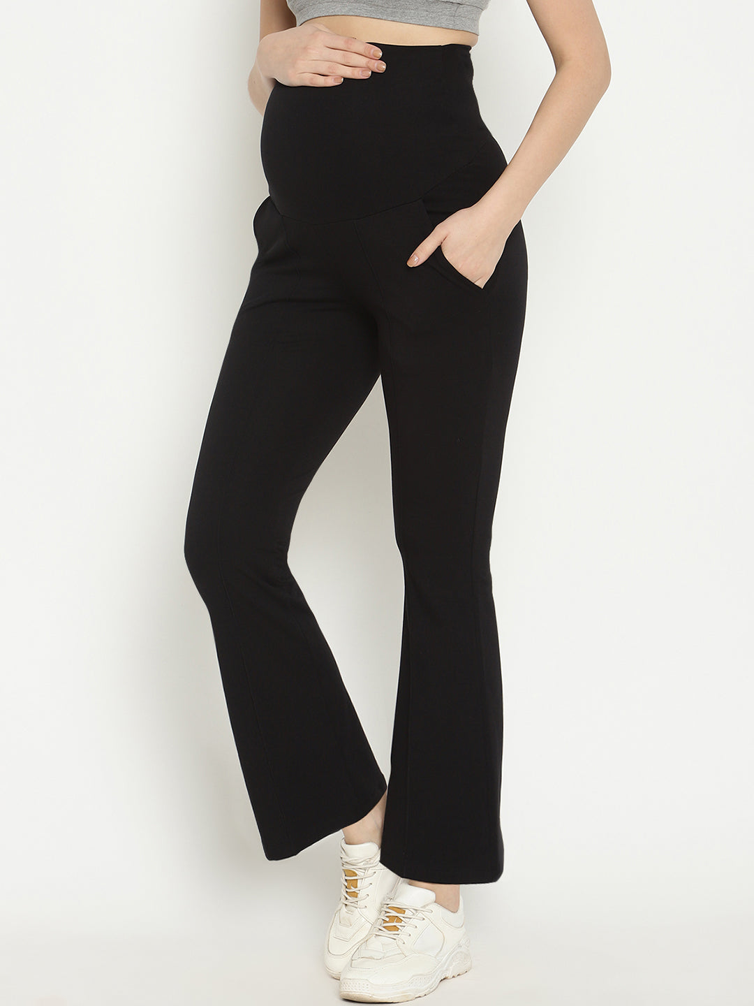Over the Bump Blue Navy Maternity Cotton Flare - Pants