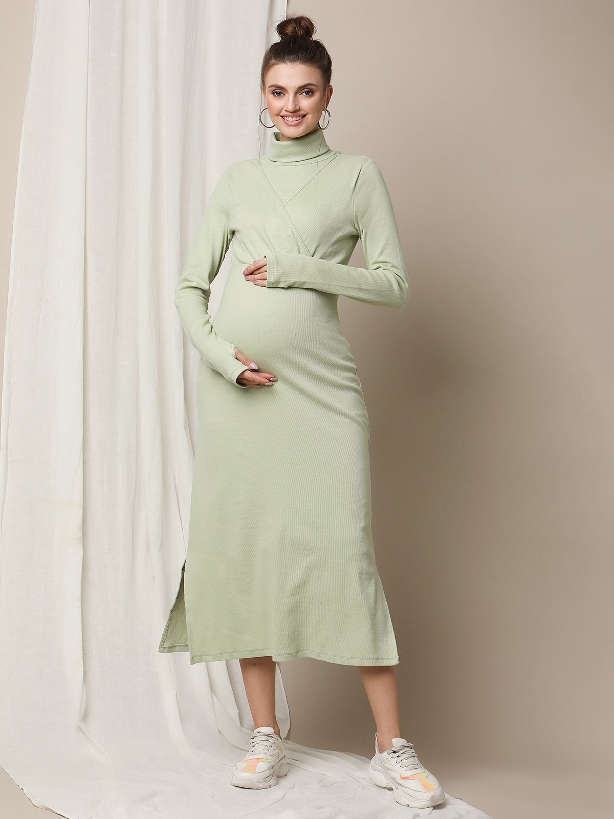 MAMA Rib-knit dress - Dark green - Ladies | H&M IN
