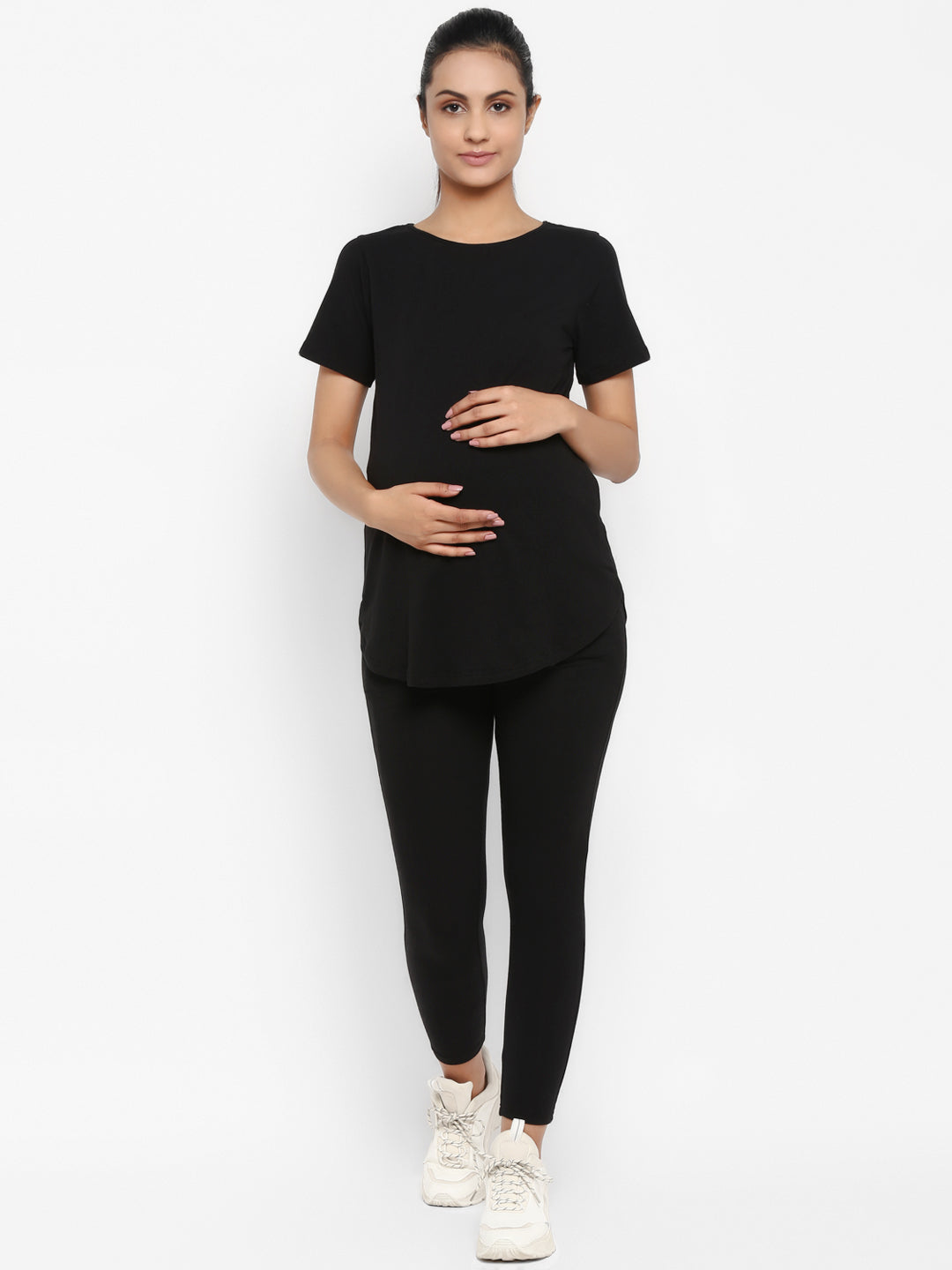 Maternity T-Shirt with Under Belly Leggings - Pastel Blue