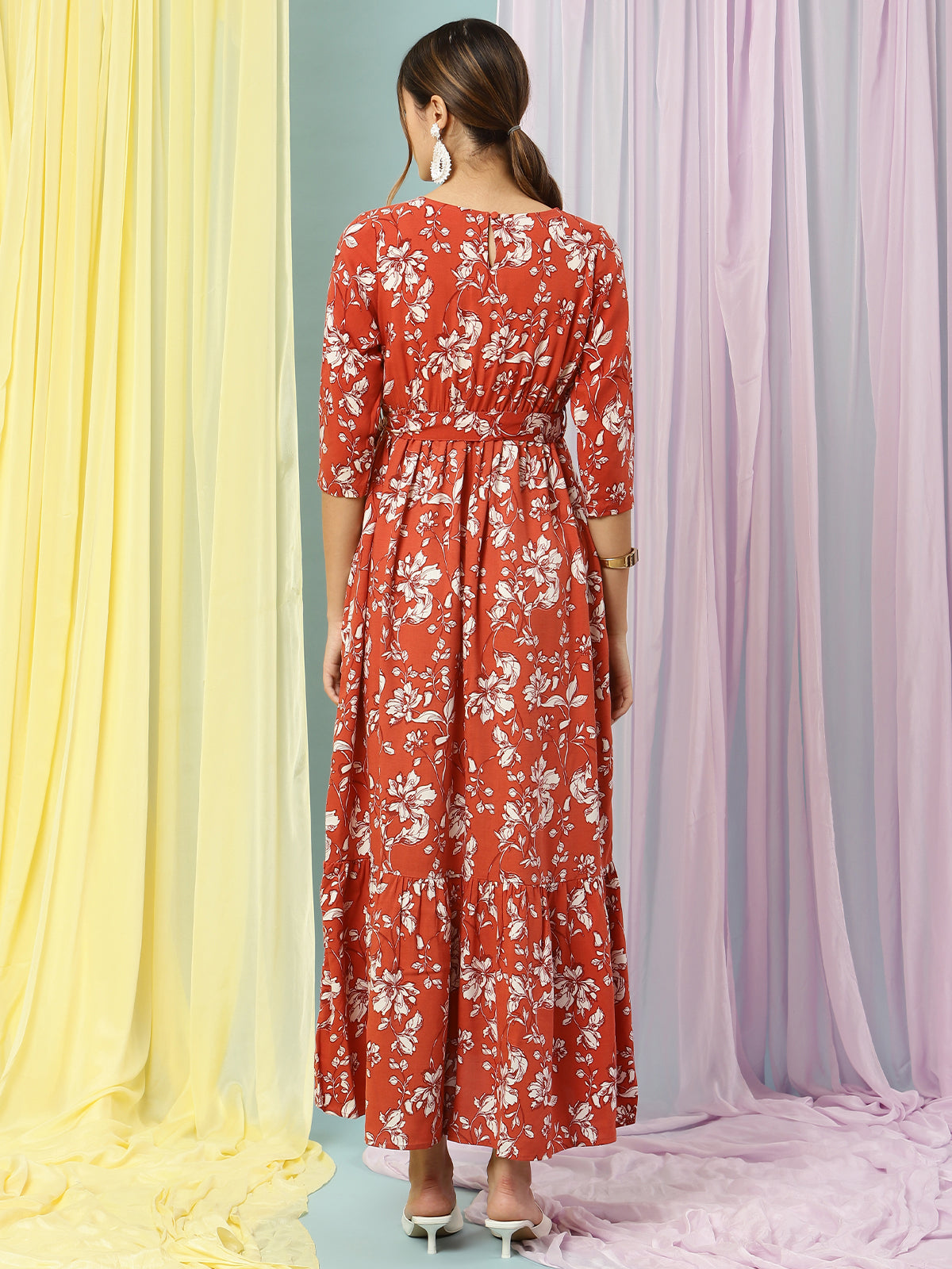 Eliza J Floral Metallic Long Sleeve Maxi Dress | Nordstrom