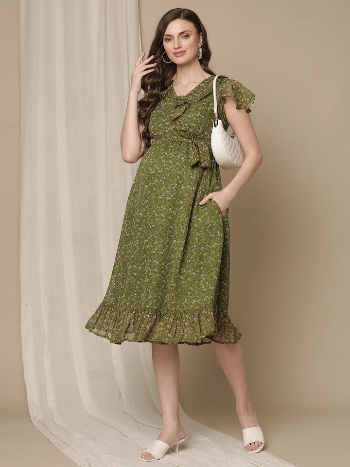 Green Frill Maternity Dress