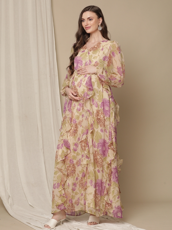 Bell sleeve outlet maternity maxi dress