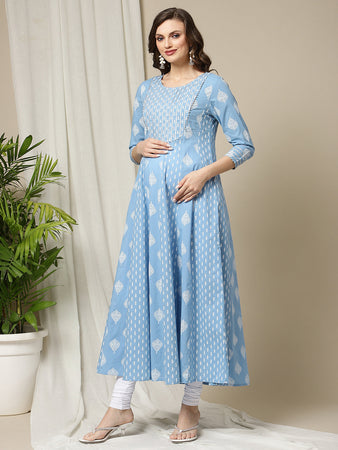 Buy 3pc. Maternity Anarkali Kurti + Churidar + Dupatta Set