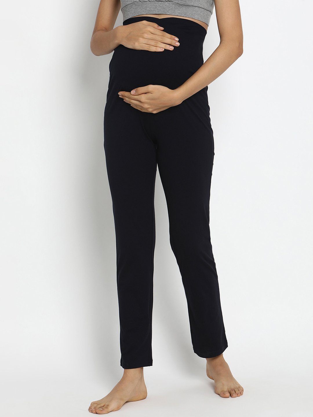 Hi-rise Cropped Straight-Leg Maternity Pants - Black