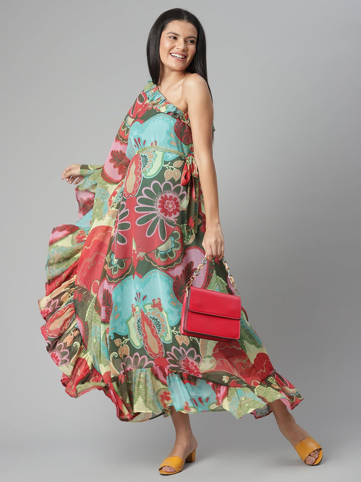 One Shoulder Flowy Maternity Dress For Photoshoot