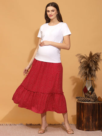 Red Bias Maternity Slip Skirt by soon maternity for $30