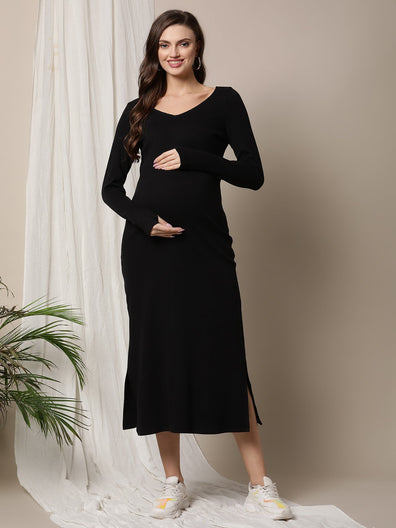 SHEIN Elegant & Romantic Maternity Party Dress With Ruffle Hem | SHEIN USA