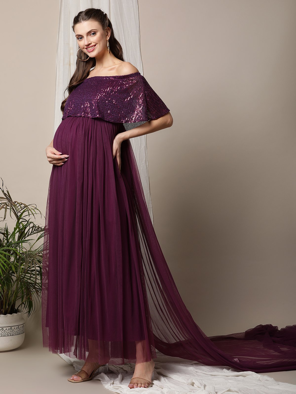 JustVH Women's Maternity Dress for photography Off Shoulder Split Front  Chiffon Gown Maxi Pregnancy Dresses for Photoshoot - Walmart.com