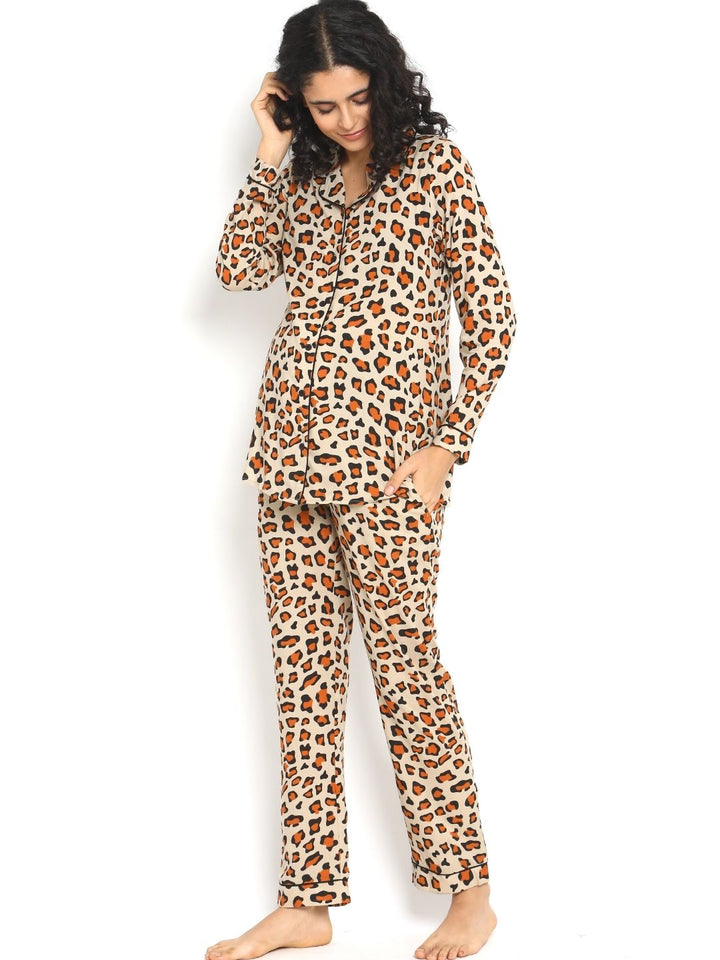 2pc Cotton Maternity Pajama Set - Leopard Print