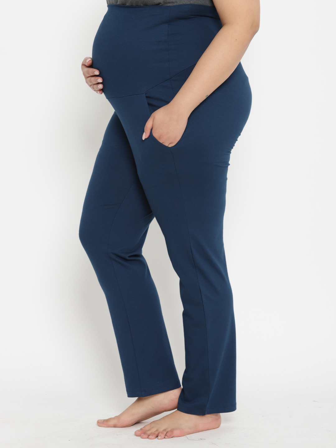 Cotton Blend Navy Blue Maternity Chinos  Seraphine