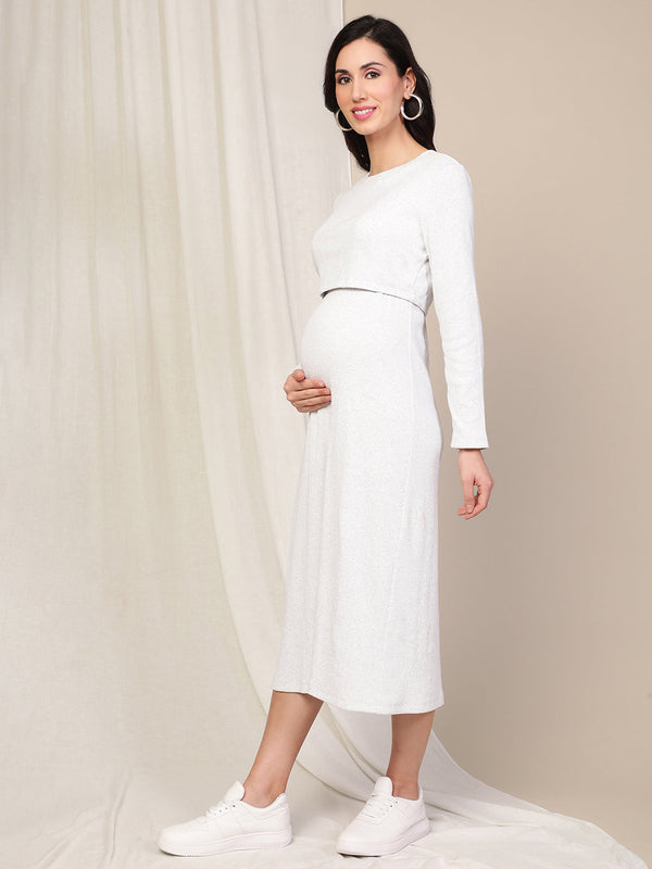White Double Layer Maternity & Nursing Dress
