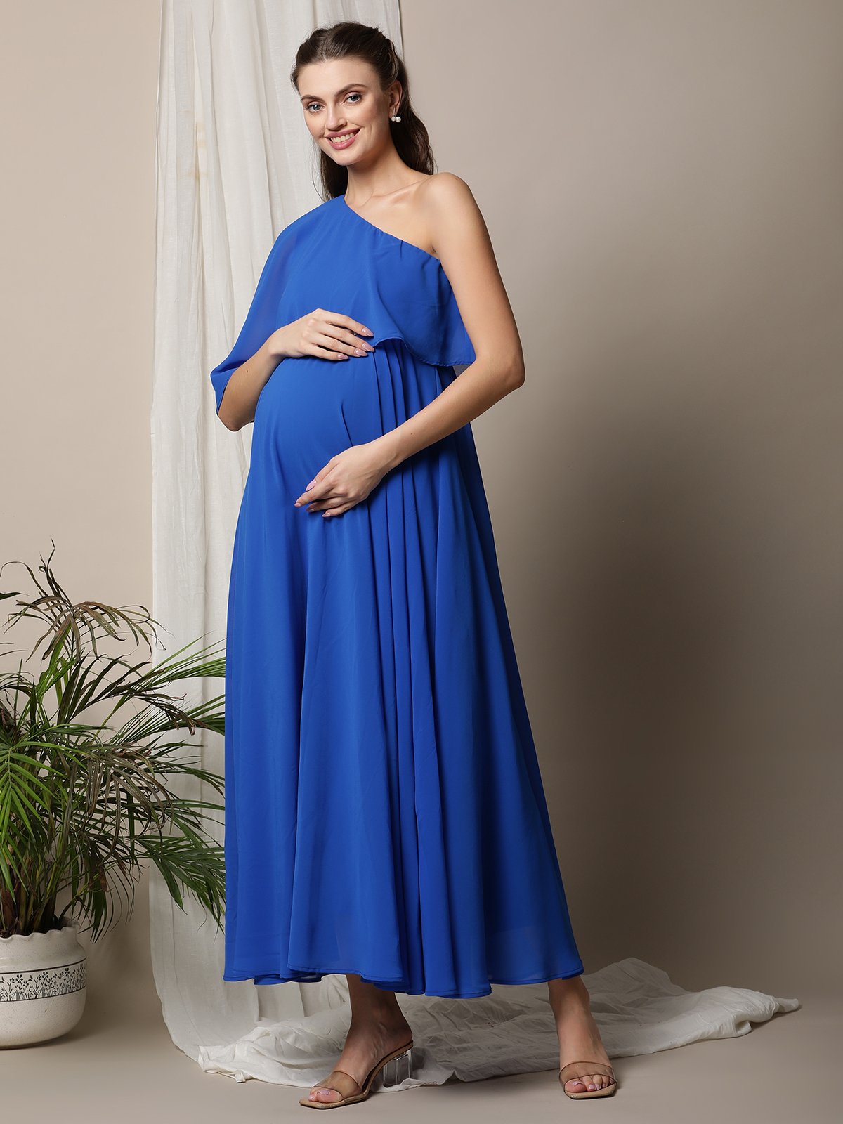 One-Shoulder Maternity Photoshoot Gown - Blue